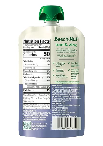 beech nut baby & toddler food pouches with iron & zinc, apple blueberry & spinach puree, 3.5 oz (12 pack) beech nut baby & toddler food pouches with iron & zinc, apple blueberry & spinach puree, 3.5 oz (12 pack)